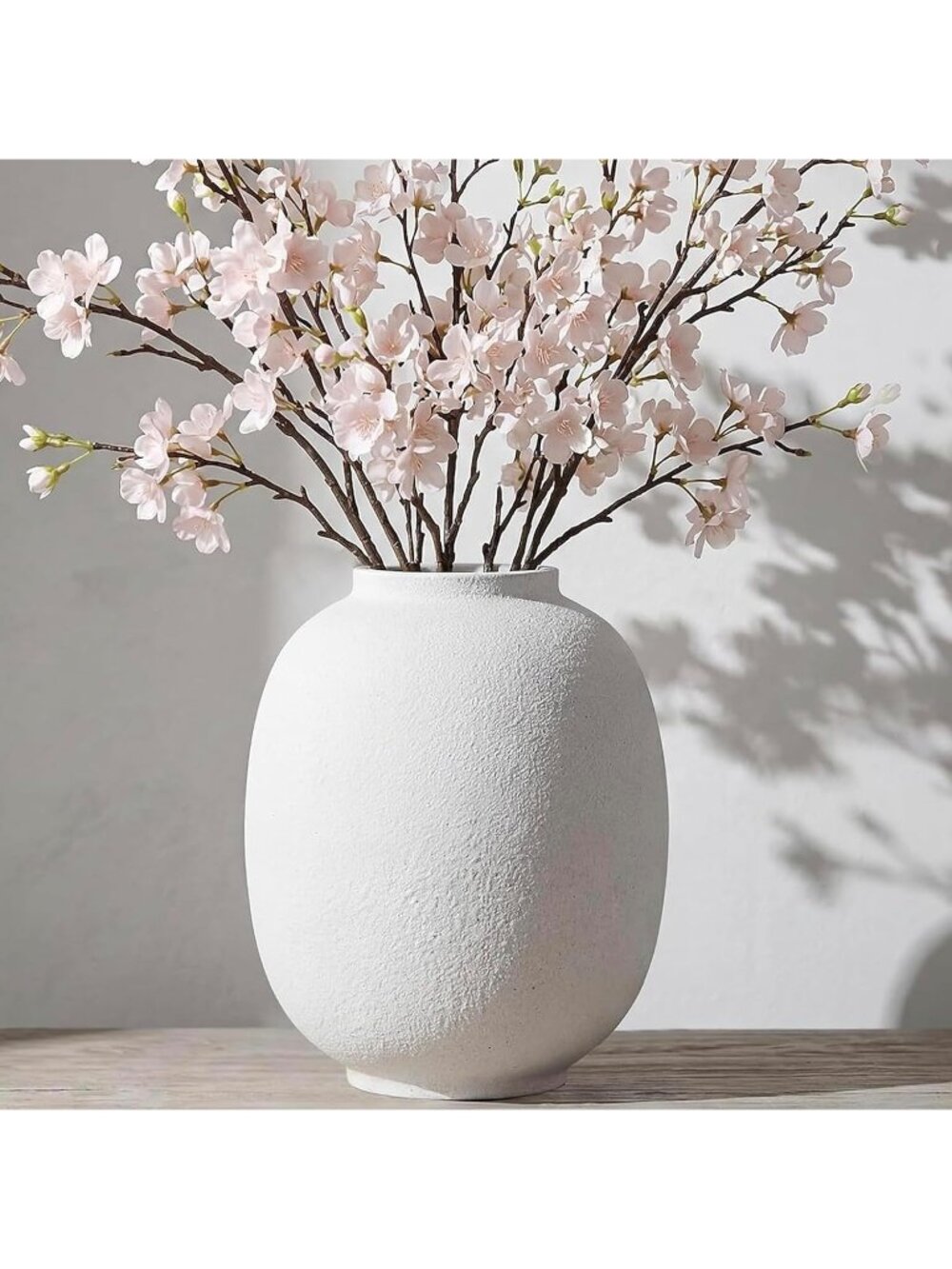 9.9 in White Round Tall Ceramic Flowers Vase Waterproof Farmhouse Living Decor